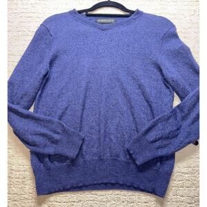 HARRISON DAVIS Men’s Medium Merino Wool V-Neck Sweater Blue Pullover Knit